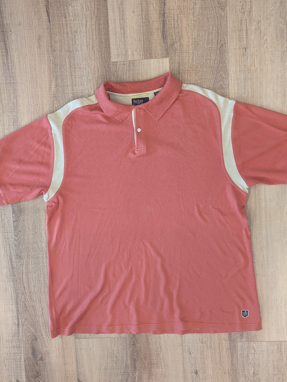 Nat Nast Polo Shirt Men XL Pink Silk Cotton Short Sleeve Retro Bowling Casual